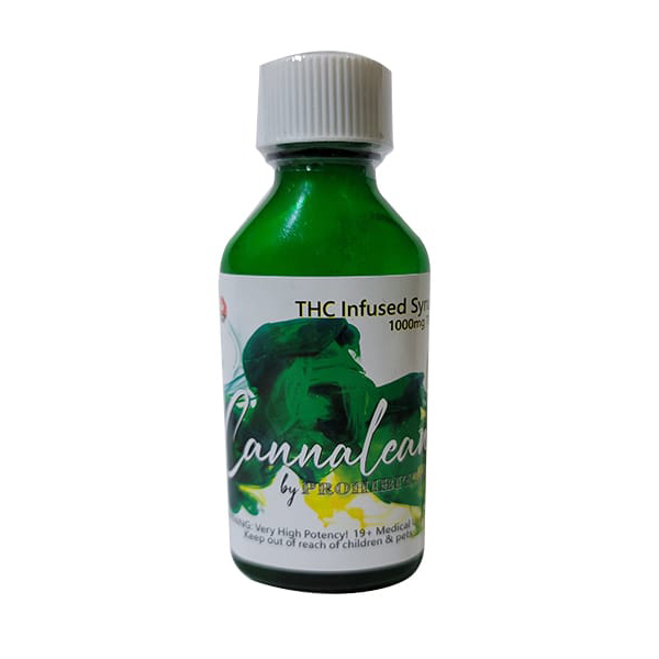 Bottle of prohibition Cannalean THC syrup from hotgrass.ca
