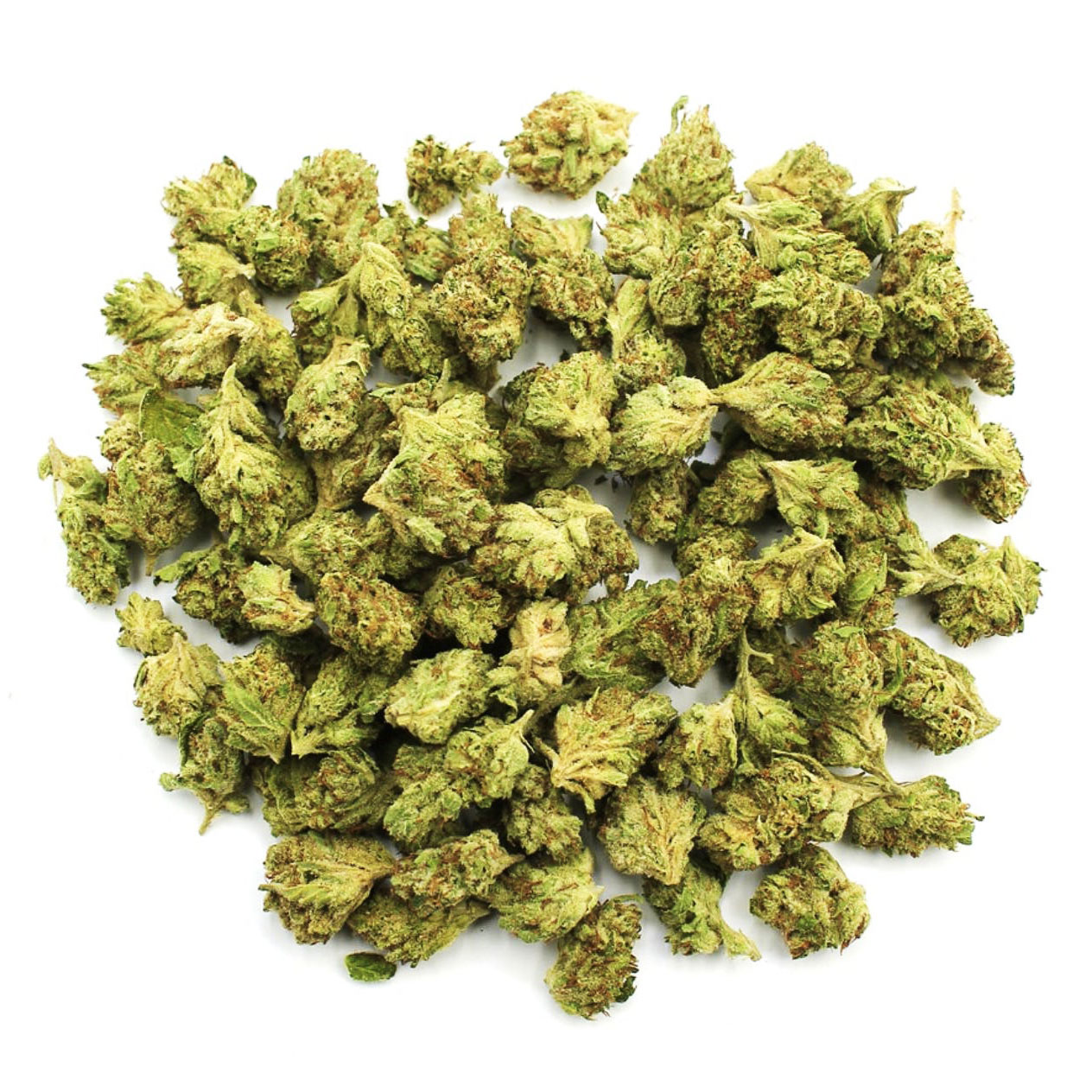 A small pile of small marijuana nuggets often referred to as smalls from hotgrass.ca